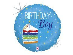 Balon foliowy Birthday Boy z torcikiem - 46 cm - 1 szt.