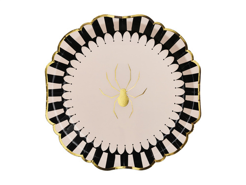 Talerzyki papierowe na Halloween Złoty Pająk - 23 cm - 6 szt.