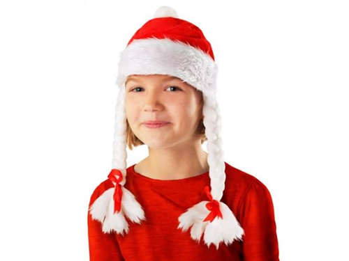 Czapka Mikołajki z warkoczykami - 1 szt.