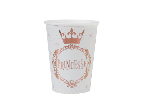Kubeczki papierowe Princesse z różowo złotą koroną - 270 ml - 10 szt.