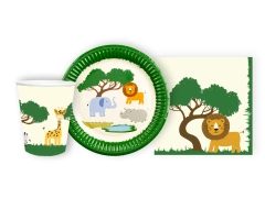 Zestaw kubeczki + serwetki + talerzyki papierowe Safari zwierzątka - 44 szt.