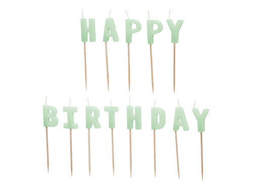 Świeczki pikery napis Happy Birthday - zielone - 1 op.