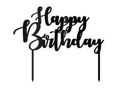 Topper z pleksi czarny na tort Happy Birthday - 20 cm