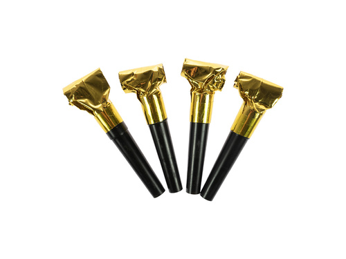Gwizdki trąbki rozwijane Glam Party złote - 4 szt.