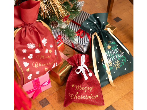 Worek Mikołaja na prezenty tłoczony bordowy - 23 x 33 cm - 1 szt.