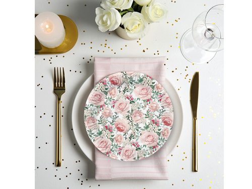 Talerzyki papierowe Róże - 23 cm - 8 szt.