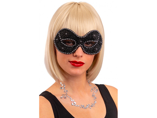 Maska karnawałowa czarna z perłami i stokrotkami