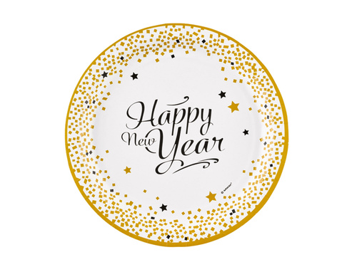 Talerzyki papierowe Happy New Year - 23 cm - 8 szt.