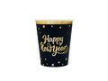 Kubeczki papierowe na sylwestra Happy New Year czarne - 266 ml - 6 szt.
