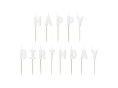 Świeczki pikery napis Happy Birthday - biały