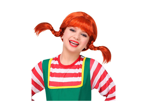 Peruka rudej dziewczynki z wyginanymi warkoczami