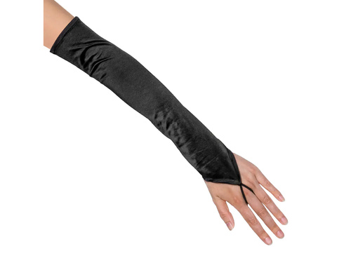 Satynowe rękawiczki karnawałowe czarne bez palców - 40 cm