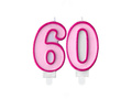 Świeczki cyferki różowe - 60 - sześćdziesiątka - 2 szt.