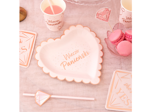 Talerzyki papierowe na Wieczór Panieński Serce - 23 cm - 6 szt.