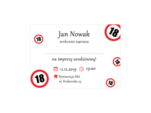 Zaproszenia personalizowane Znak Zakazu na urodziny - 8 szt.