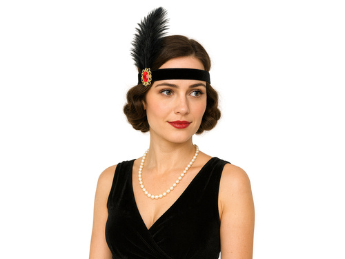 Opaska z piórem Retro czarna - 1 szt.