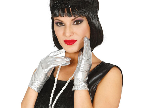 Rękawiczki karnawałowe srebrne krótkie - 22 cm.