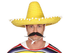 Sombrero meksykańskie żółte z pomponikami - 50 cm - 1 szt.