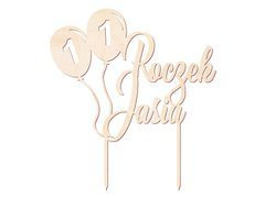 Topper drewniany na tort Baloniki - personalizowany - 1 szt.