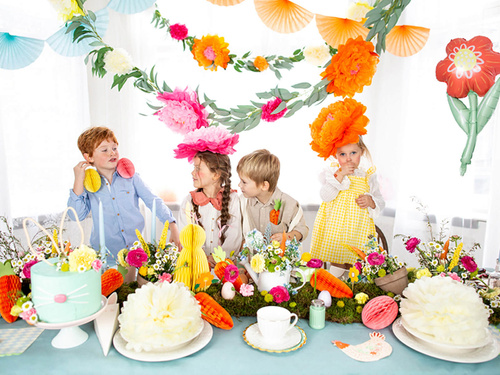 Dekoracja wisząca bibułowa Kwiaty - 35 cm - 3 szt.