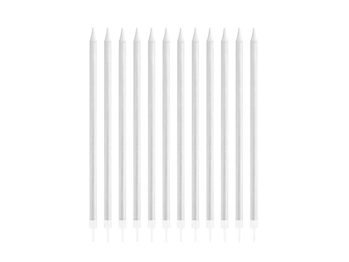 Świeczki urodzinowe srebrne - 13,5 cm - 12 szt.