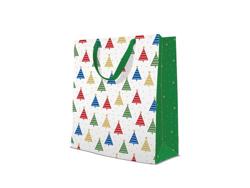Torebka prezentowa Kolorowe choinki na Boże Narodzenie duża - 1 szt.