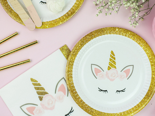 Talerzyki urodzinowe Piękny Jednorożec - 18 cm - 6 szt.