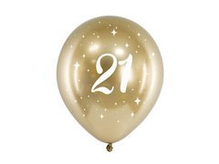 Balony lateksowe złote Glossy z liczbą 21 - 30 cm - 6 szt.