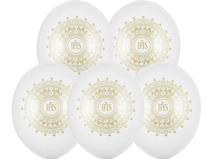 Balony z nadrukiem I Komunia Święta - perłowe - 50 szt.