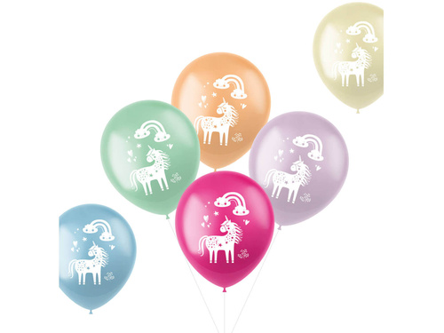 Balony lateksowe Jednorożec i tęcza - 33 cm - 6 szt.