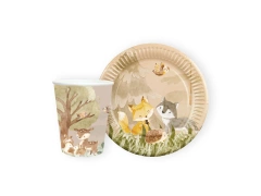 Zestaw kubeczki + talerzyki papierowe Leśne Zwierzątka - 24 szt.
