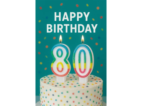 Świeczki cyferki z kolorową obwódką cyfra 80 - 8,5 cm - 2 szt.