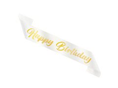 Szarfa urodzinowa Happy Birthday biała - 1 szt.