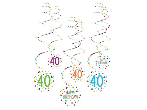 Dekoracja wisząca świderki na czterdziestkę Konfetti - 6 szt.