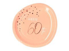 Talerzyki urodzinowe brzoskwiniowe Happy 60th - 23 cm - 8 szt.