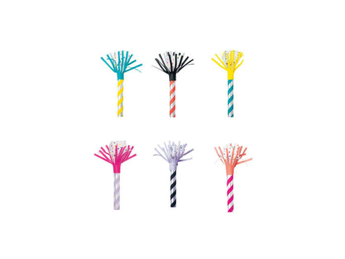 Gwizdki trąbki rozwijane z frędzelkami w paski - 6 szt