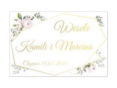 Plakat Weselny personalizowany z kwiatkami - 60x40 cm